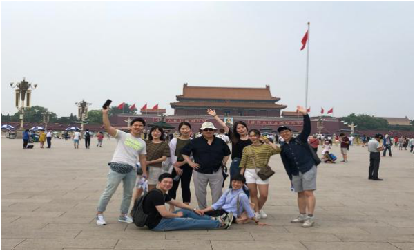 With Professor Ha Young-sun in front of Tiananmen